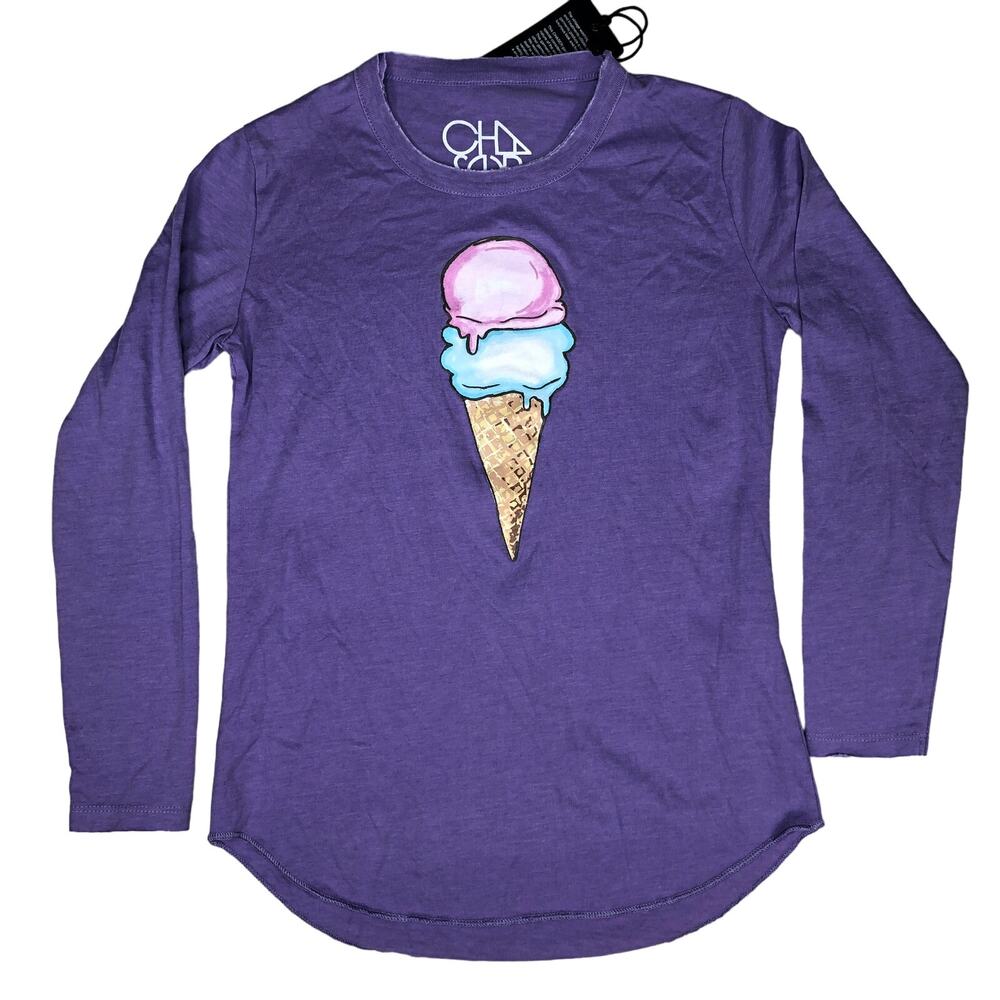 Chaser Shirt Girls Size 14 Ice Cream Purple Raw Hem NWT